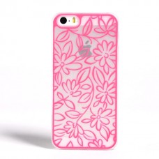 iPhone SE 5 5s - Carved Wild Lily Pattern Matte PC Hard Protective Cover Case - Pink